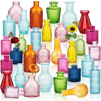 32er-Set bunte Mini-Glasvasen, Vintage-Dekovasen