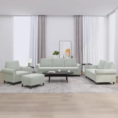Produktbild von vidaXL 4-tlg. Sofagarnitur mit Kissen Hellgrau Samt