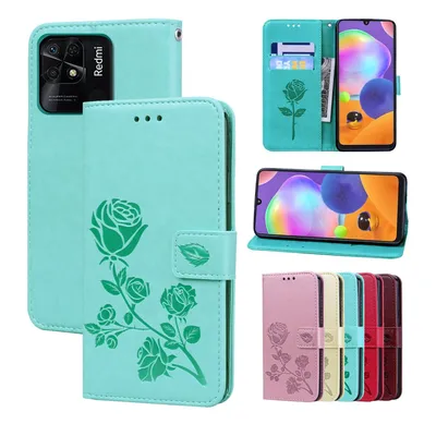 Productafbeelding van Beschermhoesje voor de Xiaomi Redmi 10C, telefoonhoesje met kaarthouder, kleur: groen