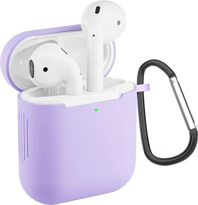 Immagine prodotto di AirPods 1 / 2 Custodia protettiva in silicone con moschettone, custodia morbida al tatto, custodia resistente agli urti, antiscivolo, protezione a 360°,  viola