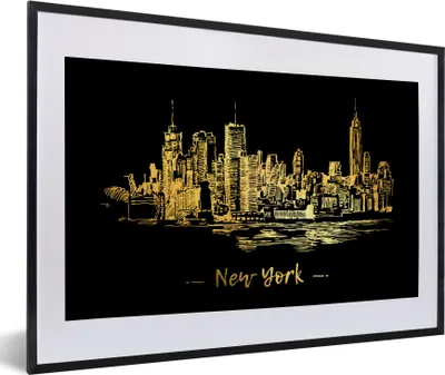 Produktbild von MuchoWow® MuchoWow® Gerahmtes Poster New York - Skyline - Gold 60x40 cm - Poster mit zchwarzem Bilderrahmen - Schlafzimmer - Plakat in Rahmen - Drucken