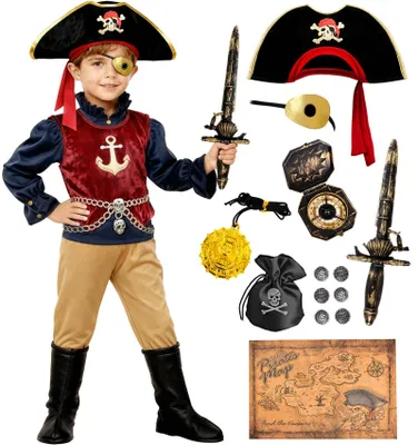 Piratenkostüm für Kinder, 17-teilig, Halloween, Größe 110