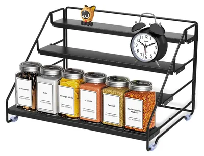 Image de Étagère à épices, 4 niveaux, autoportante, en métal noir, réglable
