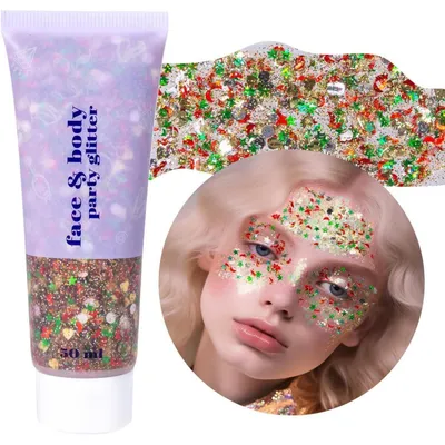 Produktbild von Körper-Glitter-Gel 50ml, Gesichts- und Körper-Sequin-Gel, Flüssiger Lidschatten, Chunky Glitter für Gesicht, Haare, Nägel, Holographisches Kosmetik-Laserpuder