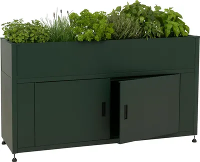 Produktbild von Hochbeet MCW-O85, Metallhochbeet Blumenkasten Pflanzkübel Stauraum, Metall 47kg 91x161x51cm  grün