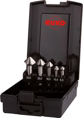Produktbild von RUKO ULTIMATECUT Kegel- und Entgratsenker-Satz DIN 335 Form C 90° HSS in Kunststoffkassette - 5 tlg. - 102791RO