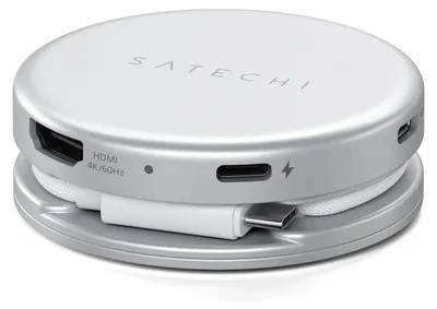 Imagen del producto de Satechi, Hub multipuerto 5 en 1 USB-C a HDMI / USB-A / 2 USB-C / Tarjeta SD, modelo OntheGo, color plateado