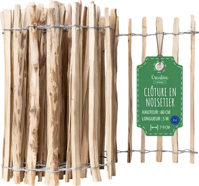 Image de Creative Home Clôture en Bois de Noisetier - 60 cm x 5 m Espacement de 7-9 cm