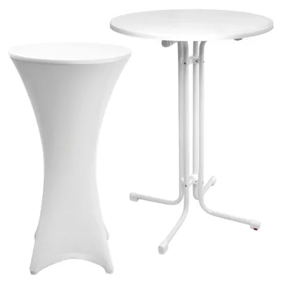 Immagine prodotto di Beautissu Tavolo alto da esterno Sylt, pieghevole, Ø70 cm, bianco, con fodera