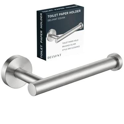 Zdjęcie produktu dla Delvant ESVAN Uchwyt na papier toaletowy wieszak metalowy łazienkowy ścienny srebrny szczotkowany
