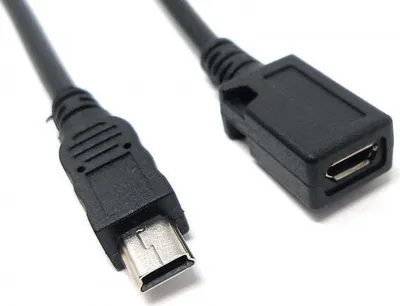 Produktbild von SYSTEM-S USB 2.0 Kabel 8 cm Mini B Stecker zu Micro Buchse in Schwarz