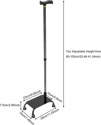 Immagine prodotto di Bastone da passeggio con ausilio per scale - Ausilio da passeggio 2 in 1 - Regolabile in altezza da 85 a 105 cm, 10 gradini - Portata 150 kg - Elevata stabilità - Nero
