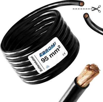Produktbild von EBROM® 10 Meter Batteriekabel 95 mm² SCHWARZ - Minuskabel - Wohnwagen - KFZ - Boot - 99,9 % OFC Kupfer Vollkupfer - 10m 95 mm2 - 10 m 95mm2 Massekabel