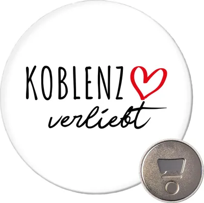Produktbild von Huuraa Magnet Koblenz verliebt 59mm Kühlschrankmagnet rund Flaschenöffner Geschenkidee