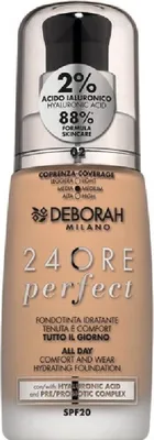 Produktbild von Deborah Milano 24ore Perfect, Pumpenflasche, Flüssigkeit, Feuchtigkeitsspendend, Grundierung, Schutz, Regenerierend, Verstärkung, Beige, True Beige, 30 ml