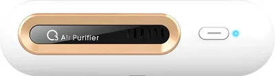 A white and gold air purifier with a digital display.