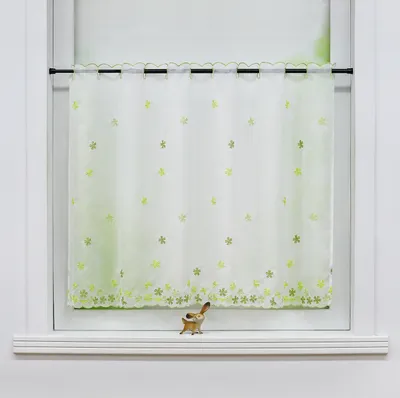 Produktbild von Joyswahl Scheibengardinen Küchengardine Bistrogardine mit gestickten Blumen landhausstil Kurzstores halbtransparent Stickerei Grün HxB 45x90 cm