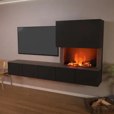 Produktbild von Glow Fire Wochnwand mit Wasserdampfkamin 'CW5' | Wandkamin in Weiss/ Schwarz mit Knistereffekt | HxBxT: 250x139x42 cm