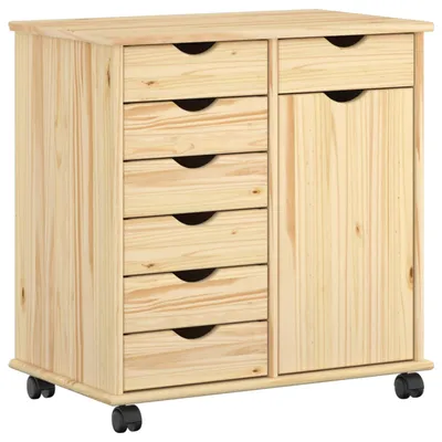 Produktbild von vidaXL Rollschrank Mit Rad Braun 63,5 x 39 x 65,5 cm Massivholz Kiefer