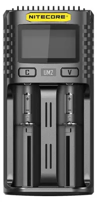 Produktbild von USB-2-Slot-Ladegerät Nitecore UM2 für Li-Ion-, Li-Ion IMR-, NiMH-Akkus (14650,18650,22500)