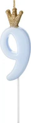 Image de Bougie d'anniversaire avec couronne | Bleu clair Chiffre : 9