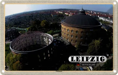 Produktbild von vianmo Blechschild 20x30 cm Leipzig Blick auf Panometer Bildmotiv Reisemotiv Abenteuer Reisen Urlaub