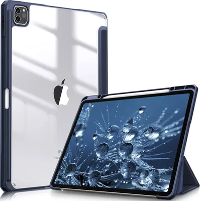 Produktbild von Fintie Hybrid Hülle für iPad Pro 12.9 2022 (6. Generation)/ iPad Pro 12.9 2021/2020/2018 mit Stifthalter - Stoßfeste Schutzhülle mit transparenter Hartschale auf der Rückseite, Marineblau