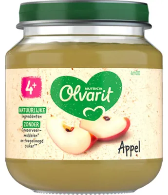 Obrázek produktu pro Olvarit jablečná dětská kaše 4 měsíce+ 125g - přírodní ovocná kaše bez cukru