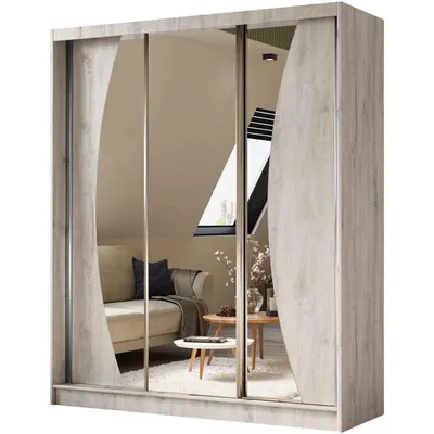 Produktbild von Schwebetürenschrank VOX 180 cm – Kleiderschrank mit Schubkasteneinsätze, Spiegel & Schiebetüren (Eiche Sonoma)