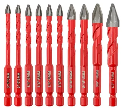 Zdjęcie produktu dla Zestaw wierteł do płytek z szybkozłączką, 10 sztuk, 5-12 mm, do drewna, plastiku, ceramiki i płytek