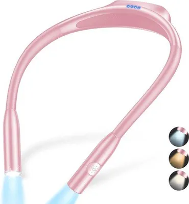 Zdjęcie produktu dla Lampa do czytania – lampka na szyjce – idealna do czytania w łóżku – 3 tryby światła, regulacja intensywności – ponad 80 godzin pracy na jednym ładowaniu – kolor różowy
