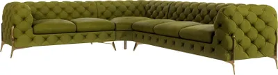 Produktbild von S-STYLE MÖBEL - Chesterfield Ecksofa Nova mit Goldene Metall Füßen aus Olive Samtstoff -  Ottomane links, B/T/H: 323 cm/ 264 cm/ 75 cm