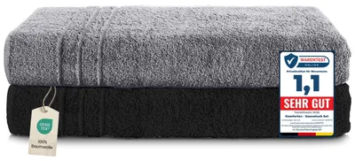Immagine prodotto di Set di asciugamani da sauna Komfortec 2 pezzi 80x200 cm in 100% cotone, asciugamani da sauna XXL, asciugamano da sauna, morbido, grande, ad asciugatura rapida, grigio antracite/nero