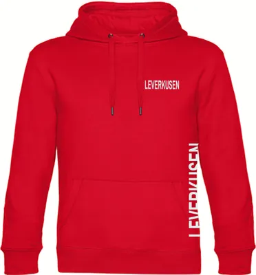 Produktbild von multifanshop Kapuzen Sweatshirt - Leverkusen - Brust & Seite, rot, Größe L