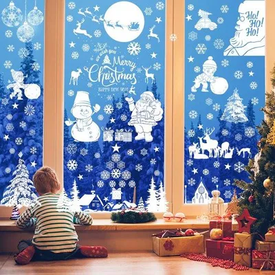 Produktbild von Weihnachtsfensterdekor, 95 selbstklebende Schneeflocken Sticker