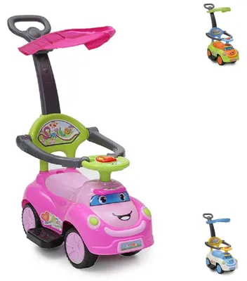 Produktbild von Rutschauto SMILE 3 in 1, Schubstange, Sonnendach, Fußstützen, Sicherheitsbügel rosa