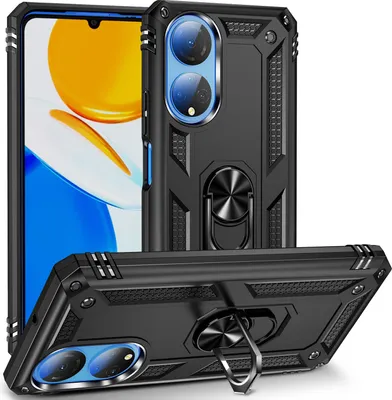 Produktbild von Honor X7 Hülle, Dual Layer Robust Militäre Schutzhülle mit Ringhalterung Ständer für Honor X7 Schwarz