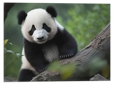 Productafbeelding van Vlag - Aankijkende Panda op Boomstam in het Bos - 40x30 cm Foto op Polyester Vlag