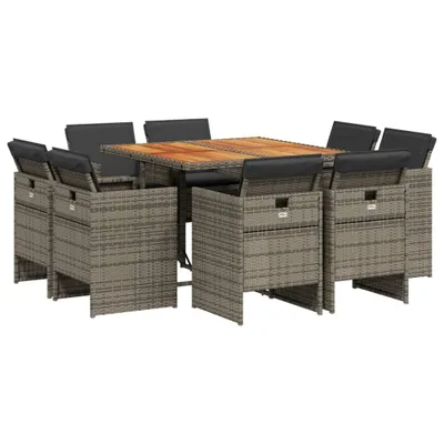Produktbild von vidaXL 9-tlg. Garten-Essgruppe mit Kissen Grau Poly Rattan