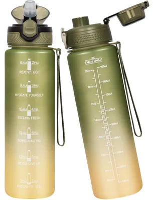 Produktbild von Wasserflasche Trinkflasche mit Strohhalm Sport Fahrrad Zeitmarkierung Grün 1L