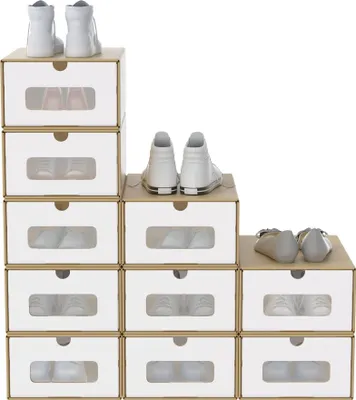 Produktbild von JOIEYOU 10x Schuhboxen Stapelbar Kraftpapier Schuhaufbewahrung Aufbewahrungsbox mit Deckel und Transparent Sichtfenster Schuhbox Schuh Organizer, 34,5x23,5x13,5 cm