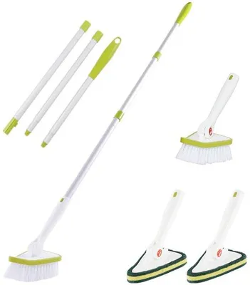 Zdjęcie produktu dla Szczotka do czyszczenia łazienki 2 w 1, trzonek teleskopowy 116,8 cm, twarde włosie
