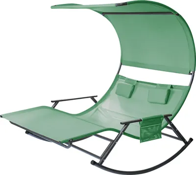 Image de Clanmacy Chaise longue double Chaise longue double Lit de jardin Chaise longue relaxante Capacité de charge Chaise longue avec pare-soleil et oreiller Garden Acier pour camping Vert