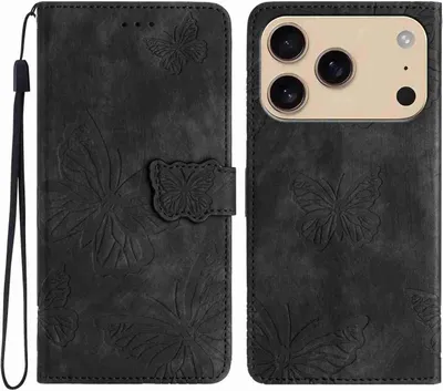 Produktbild von Mobigear Butterfly iPhone 17 Pro Hülle Klapphülle Geldbörse - Schwarz