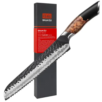 Brotmesser, 20 cm, 7-lagig, rostfreier Stahl, Ahornholzgriff