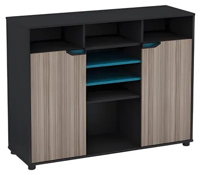 Produktbild von Sideboard Holzoptik Schwarz Braun Modern Design Mit Türen Regaleinlagen Blau