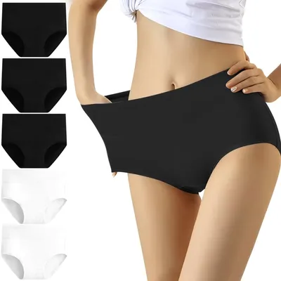 Image de Lot de 5 culottes en coton, taille haute, pour femmes