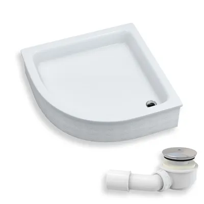 Zdjęcie produktu dla Brodzik Prysznicowy Półokrągły 90x90x26 Akrylowy, Gładki | w zestawie - Syfon, odpływ ⌀50 mm, podbudowa styropianowa | BADLAND GRAWELLO
