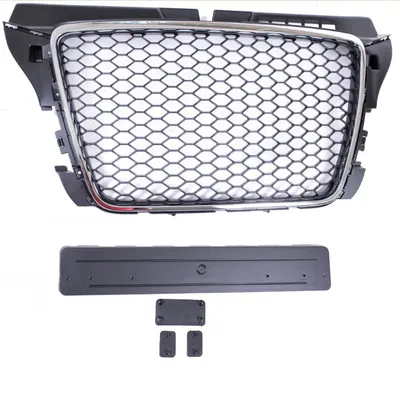 Productafbeelding van Radiateurgrille, honingraatstructuur, zwart chroom, geschikt voor Audi A3 8P facelift modeljaren 2008-2013, niet geschikt voor RS3 modellen en modellen met parkeersensoren