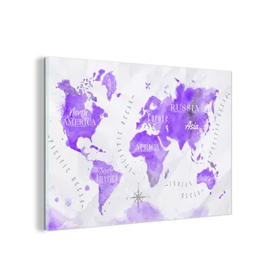 Obrázok produktu pre MuchoWow® Sklenené obrazy - Obrazy na stenu - Foto na skle Mapa sveta - Olejová farba - Fialová 30x20cm Nástenná dekorácia zo skla - akrylový sklenený obraz -